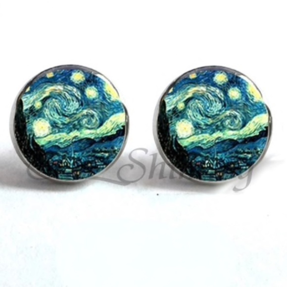 Jewelry - NEW Silver Van Gogh Starry Night Stud Earrings